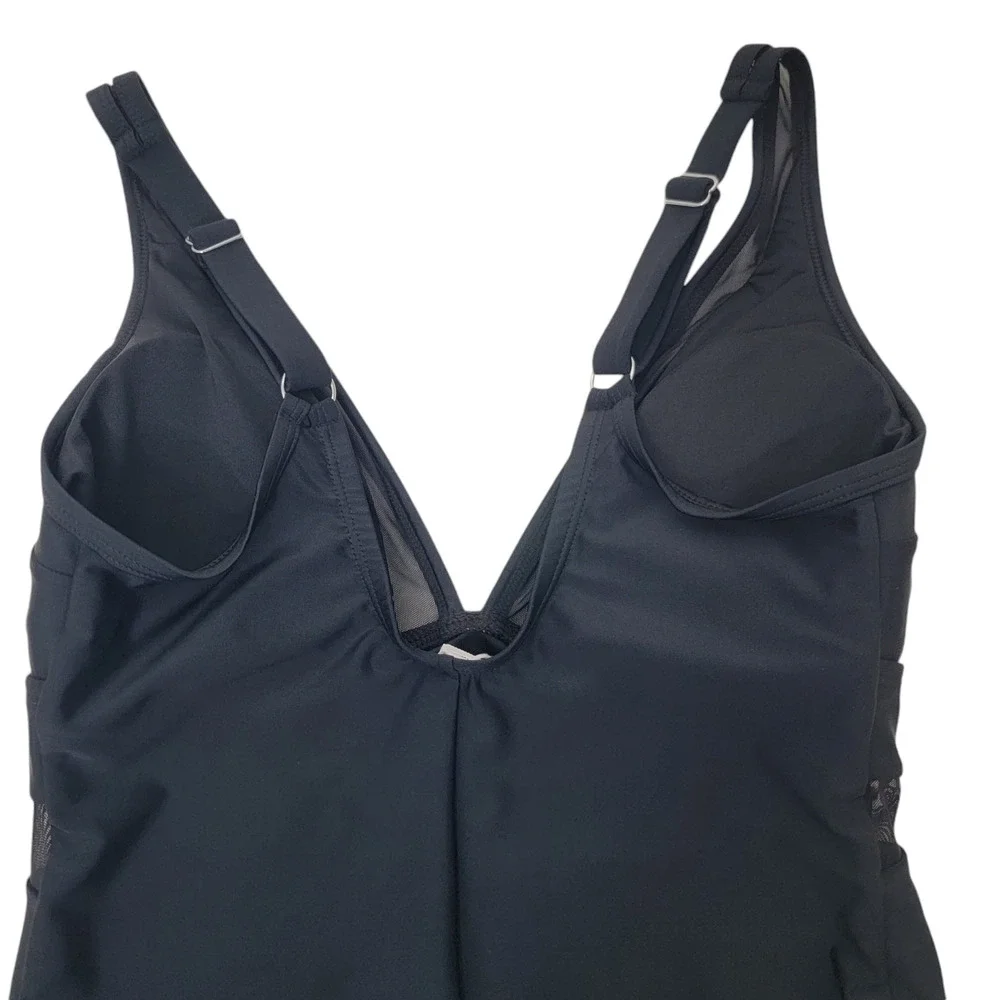 Cupshe Swimsuit V Neck Black 0X Mesh Sheer Panel Minimalist Plus One Piece